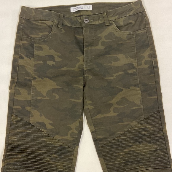 Zara basic Z1975 Camo denim skinny jeans stretchy textured patchwork size 6 - Picture 2 of 14